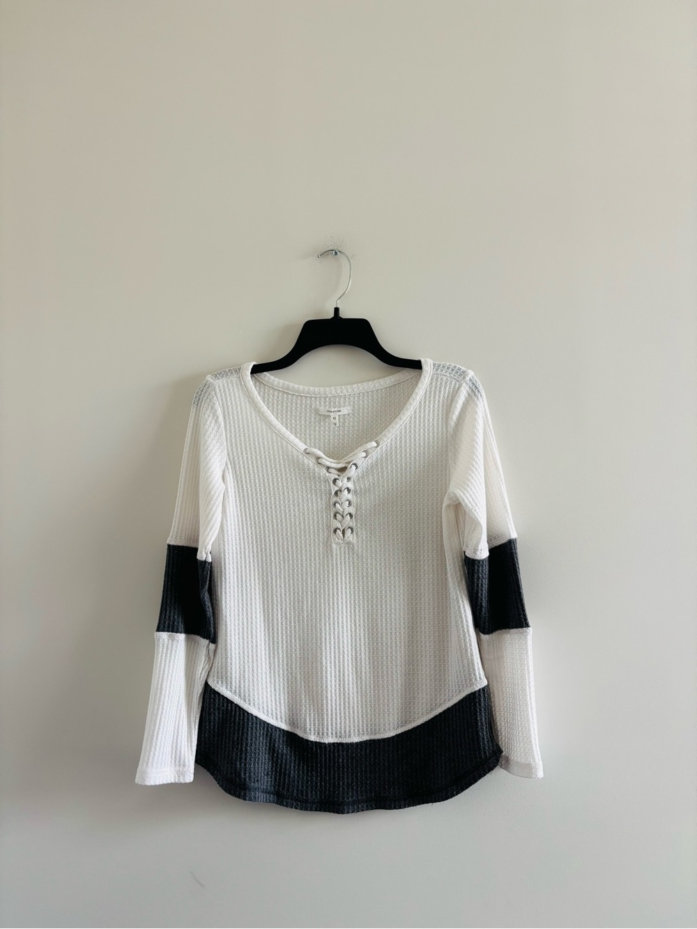 Maurices Waffle Knit Top White Gray Long Sleeve Knit Womens S Preppy Lounge